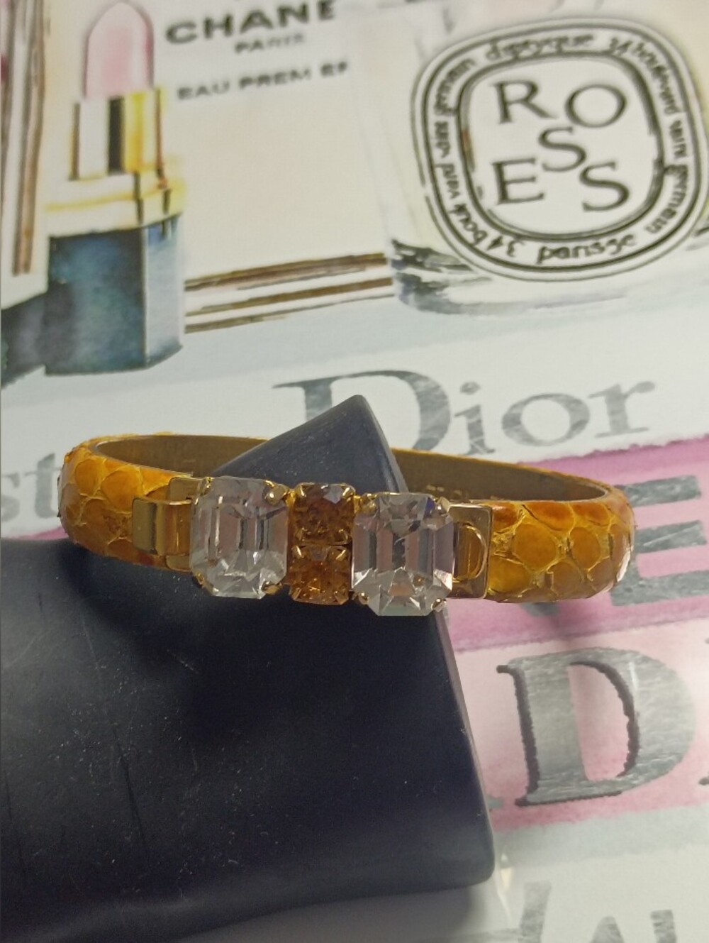 ❤️MANNELLI ITALY REPTILE SNAKE PYTHON YELLOW 24K Gold Plated Bracelet